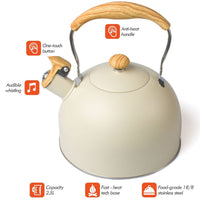 2.5 Liter Tea Whistling Kettle Stainless Steel Modern Whistling Tea Pot for Stovetop Cream Kings Warehouse 