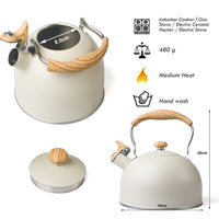 2.5 Liter Tea Whistling Kettle Stainless Steel Modern Whistling Tea Pot for Stovetop Cream Kings Warehouse 