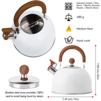 2.5 Liter Tea Whistling Kettle Stainless Steel Modern Whistling Tea Pot for Stovetop White Kings Warehouse 