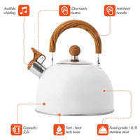 2.5 Liter Tea Whistling Kettle Stainless Steel Modern Whistling Tea Pot for Stovetop White Kings Warehouse 