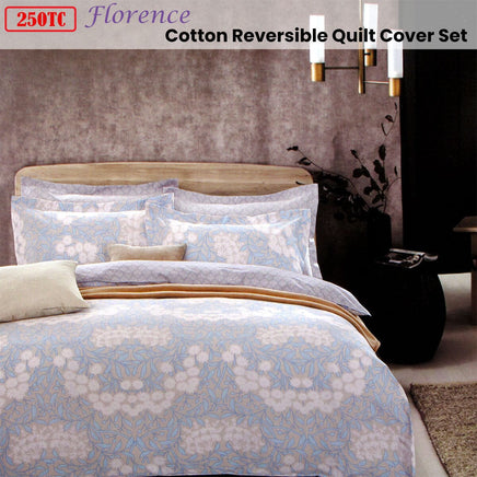 250TC Florence Cotton Reversible Quilt Cover Set Queen Home & Garden Kings Warehouse 