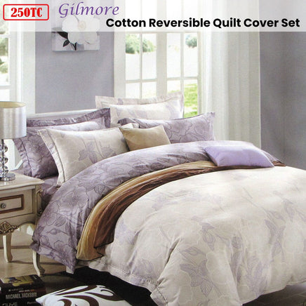 250TC Gilmore Cotton Reversible Quilt Cover Set Queen Home & Garden Kings Warehouse 