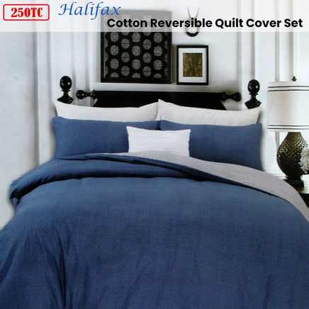 250TC Halifax Cotton Reversible Quilt Cover Set Queen Home & Garden Kings Warehouse 
