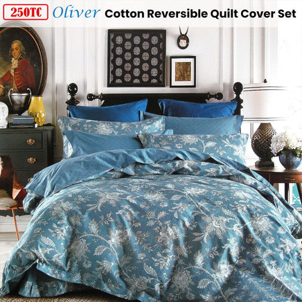 250TC Oliver Cotton Reversible Quilt Cover Set Queen Home & Garden Kings Warehouse 