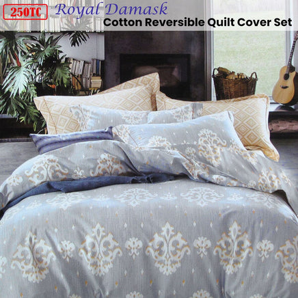 250TC Royal Damask Cotton Quilt Cover Set Queen Home & Garden Kings Warehouse 