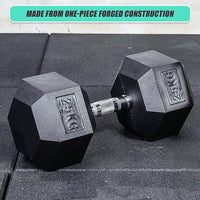 25KG Commercial Rubber Hex Dumbbell Gym Weight Sports & Fitness Kings Warehouse 