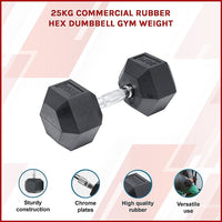 25KG Commercial Rubber Hex Dumbbell Gym Weight Sports & Fitness Kings Warehouse 