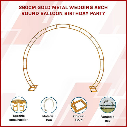 260cm Gold Metal Wedding Arch Round Balloon Birthday Party Home & Garden Kings Warehouse 