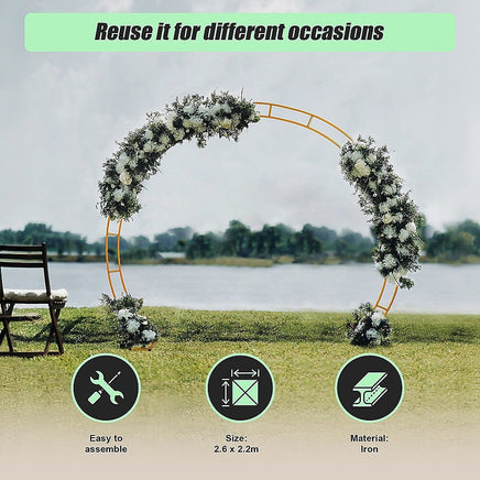 260cm Gold Metal Wedding Arch Round Balloon Birthday Party Home & Garden Kings Warehouse 