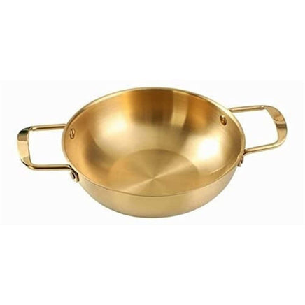 26cm Gold Seafood Paella Pan with Riveted Chrome Plated Handles Dishwasher Safe Kings Warehouse 