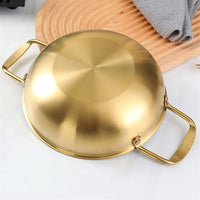 26cm Gold Seafood Paella Pan with Riveted Chrome Plated Handles Dishwasher Safe Kings Warehouse 