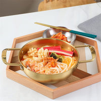 26cm Gold Seafood Paella Pan with Riveted Chrome Plated Handles Dishwasher Safe Kings Warehouse 