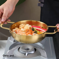 26cm Gold Seafood Paella Pan with Riveted Chrome Plated Handles Dishwasher Safe Kings Warehouse 