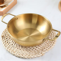 26cm Gold Seafood Paella Pan with Riveted Chrome Plated Handles Dishwasher Safe Kings Warehouse 