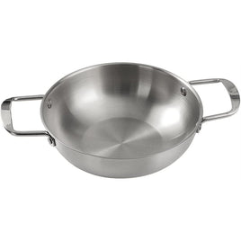 26cm seafood Silver Paella Pan with Riveted Chrome Plated Handles Dishwasher Safe Kings Warehouse 