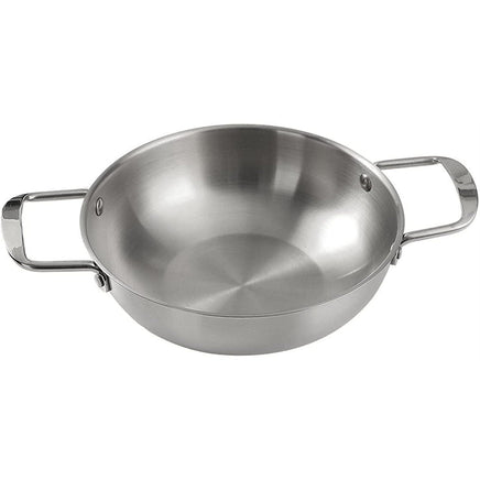 26cm seafood Silver Paella Pan with Riveted Chrome Plated Handles Dishwasher Safe Kings Warehouse 
