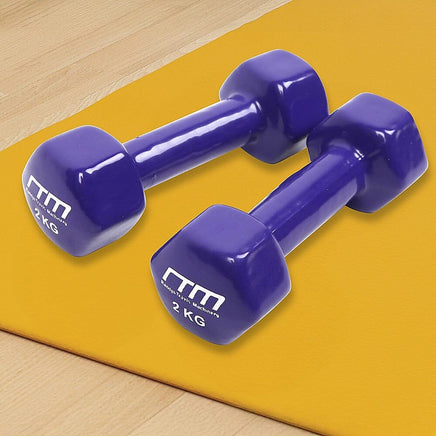 2kg Dumbbells Pair PVC Hand Weights Rubber Coated Sports & Fitness Kings Warehouse 