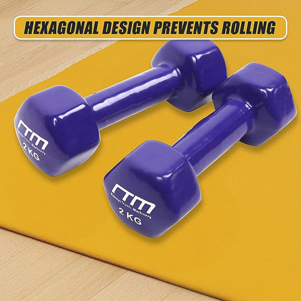 2kg Dumbbells Pair PVC Hand Weights Rubber Coated Sports & Fitness Kings Warehouse 