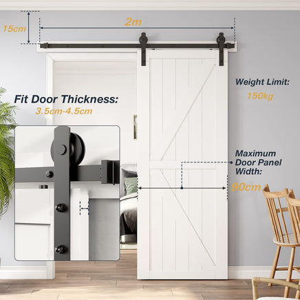 2m Heavy Duty Sliding Barn Single Door Hardware Kit Damper Track Rail Roller System Kings Warehouse 