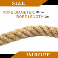 2m Sisal 20mm Rope Natural Twine Cord Thick Jute Hemp Manila Crafting Home Decor Kings Warehouse 