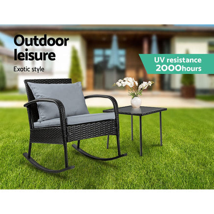 2PC Rocking Chair Table Wicker Outdoor Furniture Patio Lounge Setting Furniture Kings Warehouse 