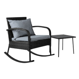 2PC Rocking Chair Table Wicker Outdoor Furniture Patio Lounge Setting Furniture Kings Warehouse 