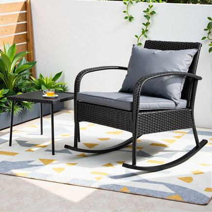 2PC Rocking Chair Table Wicker Outdoor Furniture Patio Lounge Setting Furniture Kings Warehouse 