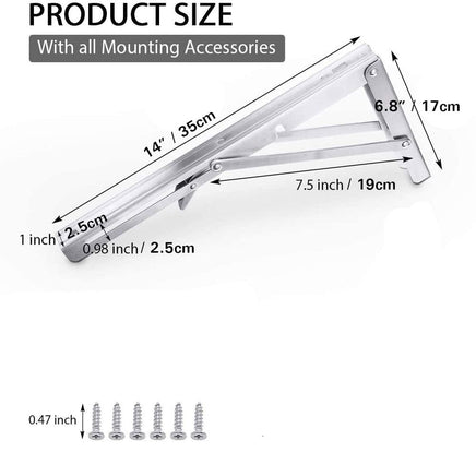 2PCS 14inch Steel Wall Mounted Folding Triangle Angle Shelf Support Bracket Rack Kings Warehouse 