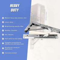 2x 10" Stainless Steel Folding Table Bracket Shelf Bench 50kg Load Heavy Duty Furniture Kings Warehouse 