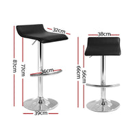 2x Bar Stools Adjustable Gas Lift Chairs Black Furniture Kings Warehouse 