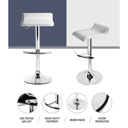 2x Bar Stools Adjustable Gas Lift Chairs White Furniture Kings Warehouse 