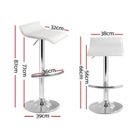 2x Bar Stools Adjustable Gas Lift Chairs White Furniture Kings Warehouse 