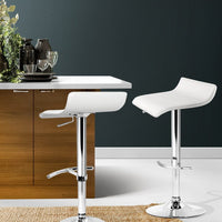 2x Bar Stools Adjustable Gas Lift Chairs White Furniture Kings Warehouse 