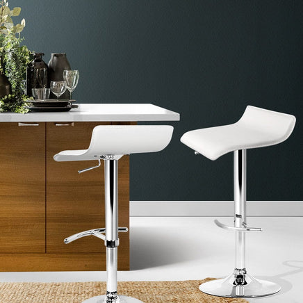 2x Bar Stools Adjustable Gas Lift Chairs White Furniture Kings Warehouse 