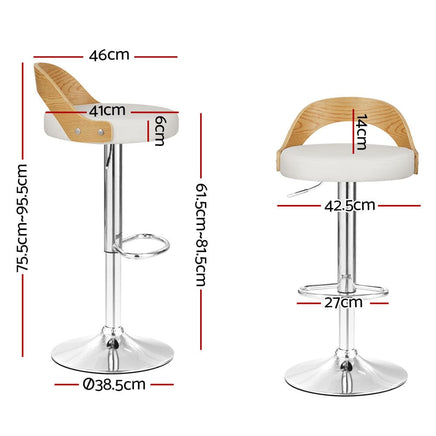 2x Bar Stools Adjustable Leather Padded White Furniture Kings Warehouse 
