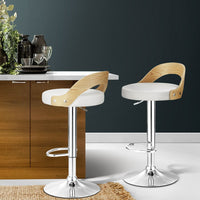 2x Bar Stools Adjustable Leather Padded White Furniture Kings Warehouse 