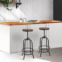 2x Bar Stools Adjustable Wood Chairs Furniture Kings Warehouse 