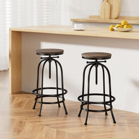 2x Bar Stools Adjustable Wood Chairs Furniture Kings Warehouse 