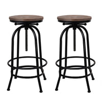 2x Bar Stools Adjustable Wood Chairs Furniture Kings Warehouse 