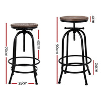 2x Bar Stools Adjustable Wood Chairs Furniture Kings Warehouse 