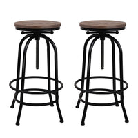 2x Bar Stools Adjustable Wood Chairs Furniture Kings Warehouse 