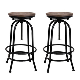 2x Bar Stools Adjustable Wood Chairs Furniture Kings Warehouse 