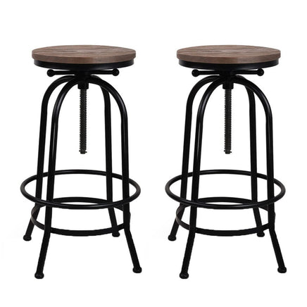 2x Bar Stools Adjustable Wood Chairs Furniture Kings Warehouse 