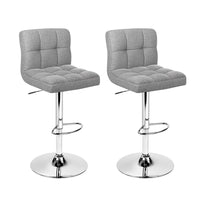 2x Bar Stools Fabric Gas Lift Grey