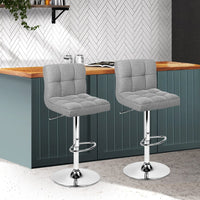 2x Bar Stools Fabric Gas Lift Grey Furniture Kings Warehouse 