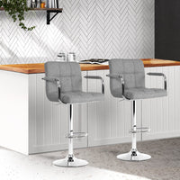 2x Bar Stools Fabric Gas Lift w/Armrest Grey Furniture Kings Warehouse 