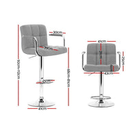2x Bar Stools Fabric Gas Lift w/Armrest Grey Furniture Kings Warehouse 