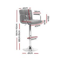 2x Bar Stools Fabric Gas Lift w/Armrest Grey Furniture Kings Warehouse 