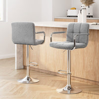 2x Bar Stools Fabric Gas Lift w/Armrest Grey Furniture Kings Warehouse 