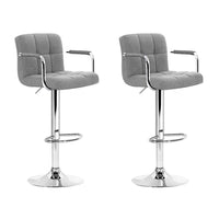 2x Bar Stools Fabric Gas Lift w/Armrest Grey